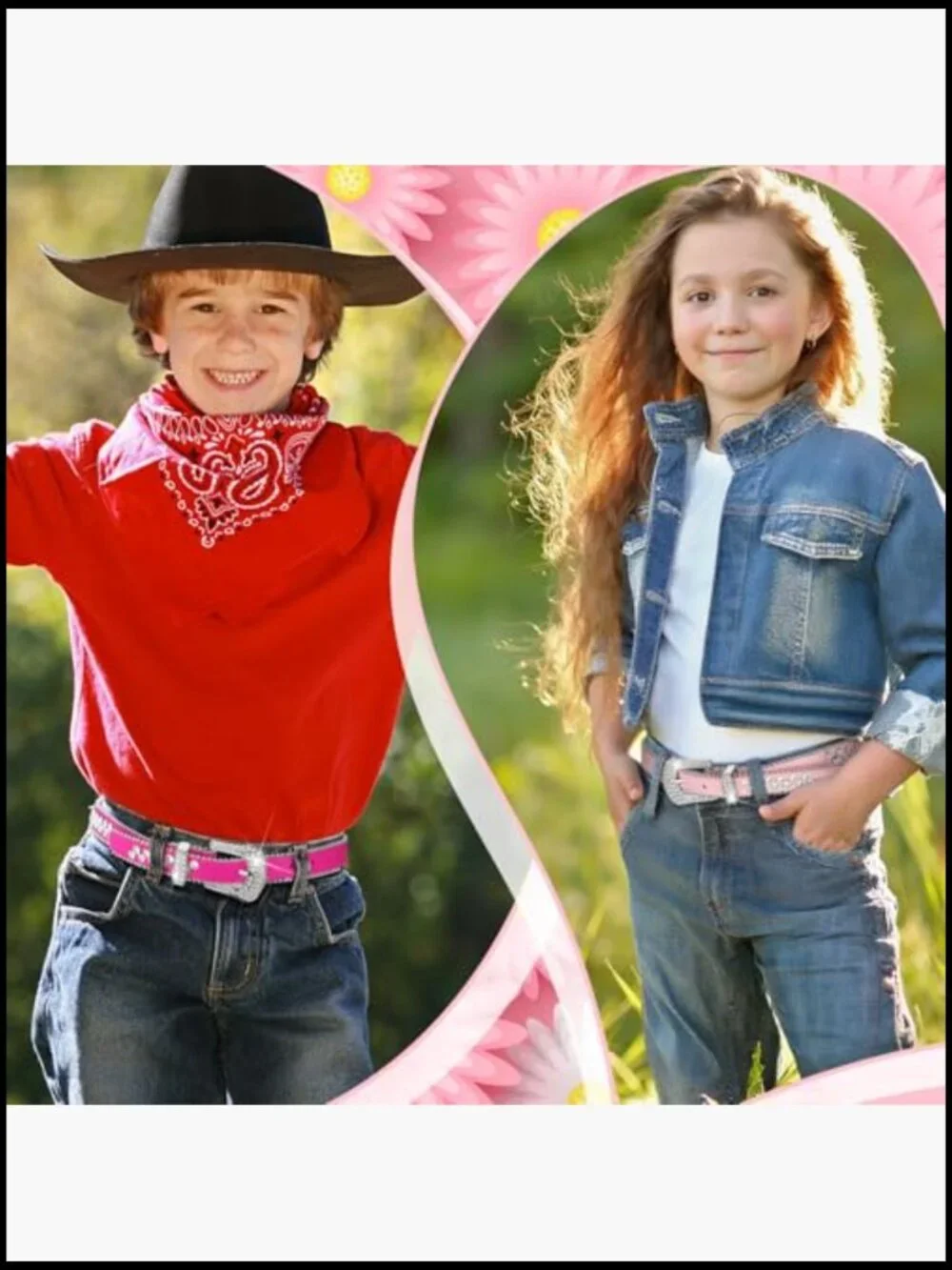 2 Pcs Kids Rhinestone Belt Western Cowboy Belt with Bling Diamond Studded